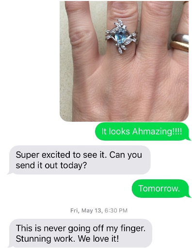 Text from Client - Custom Engagement Rings Bespoke Sapphire | Tracy Matthews